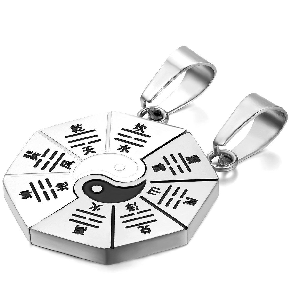 JewelryWe MatchingYin Yang BA GUA Eight Trigrams Stainless Steel Lucky Charm Pendant Necklace Set for Couple