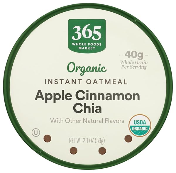 365 BY WHOLE FOODS MARKET, ORGANIC INSTANT OATMEAL, APPLE CINNAMON CHIA, 2.1 OUNCE