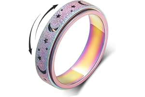 AmorArtSky Anxiety Ring for Women Men, Titanium Stainless Steel Spinner Ring, 5 Colors, 6MM, Size 6-10, 3 Styles Anxiety Ring-Moon Star, Sandblasted Finished, Hollow Outer