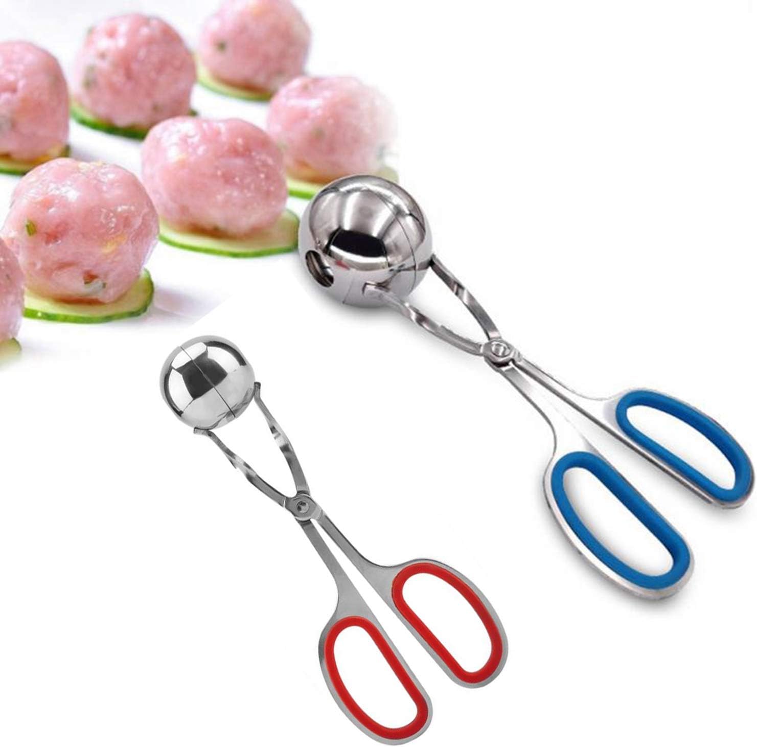 2 Stück Antihaft-Fleischballer mit Anti-Rutsch-Griffen, Fleischballenzange aus Edelstahl, Cake Pop Meatball Maker Eiszange, Keksteigschaufel für die Küche. (1,38"" und 1,78"")