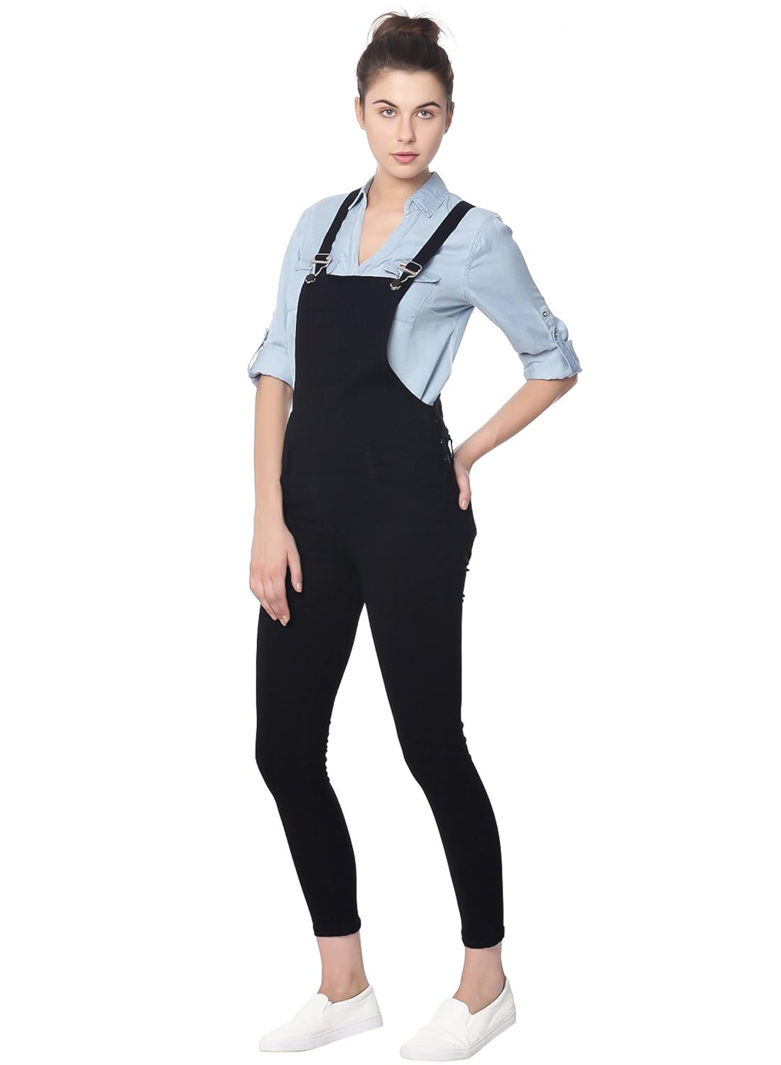 broadstar denim solid casual dungaree for women