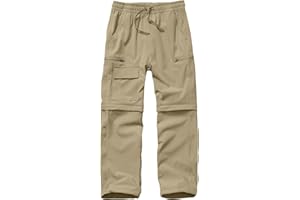 LINLON Boys Kids Hiking Cargo Pants, Youth Outdoor Quick Dry UPF 50 Lightweight Waterproof Safari Convertible Zip Off Pants