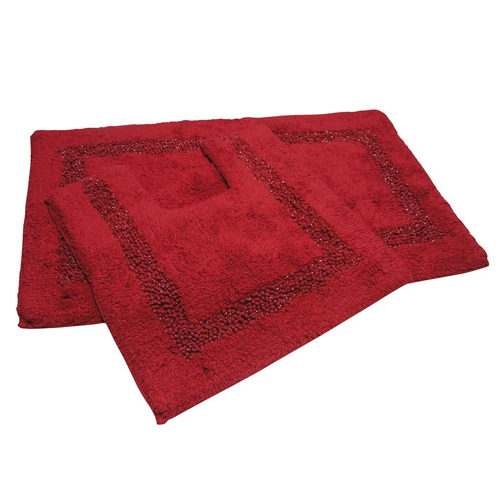Tony's Textiles Diamante Sparkle 100% Cotton Heavyweight 2 Piece Bath Mat & Pedestal Bathroom Toilet Set Red (Standard) — image 1