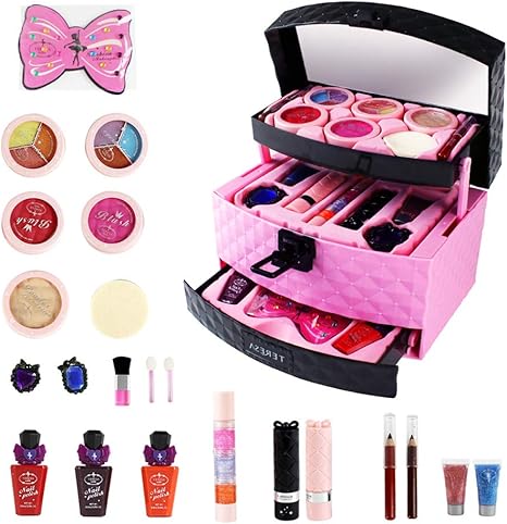 Amazon 子供メイクアップセット ままごと 子供 化粧品おもちゃ ヘアアクセサリー 女の子 シミュレーション ドレッサー キッズ 知育玩具 クリスマス お誕生日プレゼント 23点セット プラスチック 女の子 小さい化粧台 ごっこ遊び メイクアップおもちゃ 化粧品おもちゃ