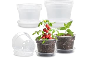 9 Pack 8/7/6 Inch Clear Nursery Pots for Plants with Saucer, Transparent Plastic Plant Pots with Drainage Holes, Sturdy Seedl