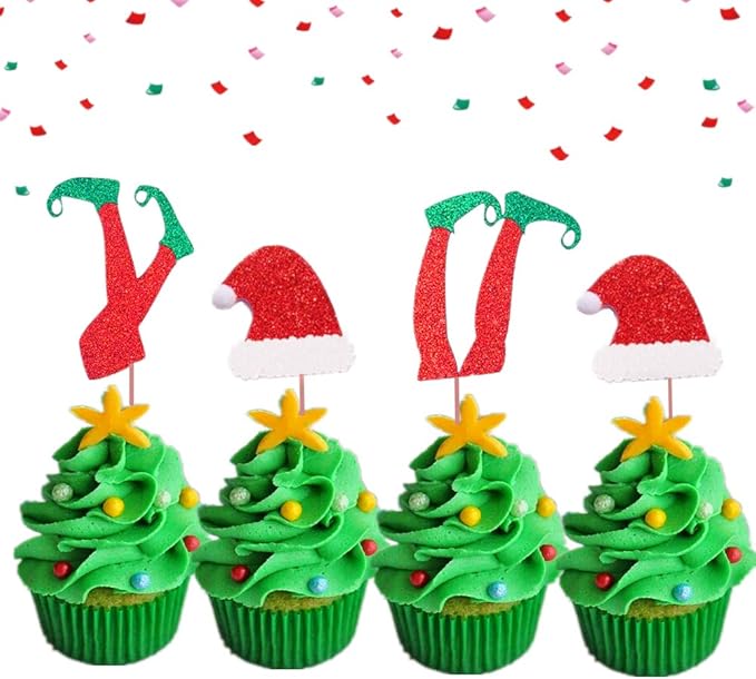 LaVenty Set of 36 Elf Cupcake Toppers Elf Feet Topper