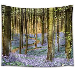 Purple Flower Field in a Forest Filled with Trees - Fabric Tapestry, Home Decor - 51x60 inches