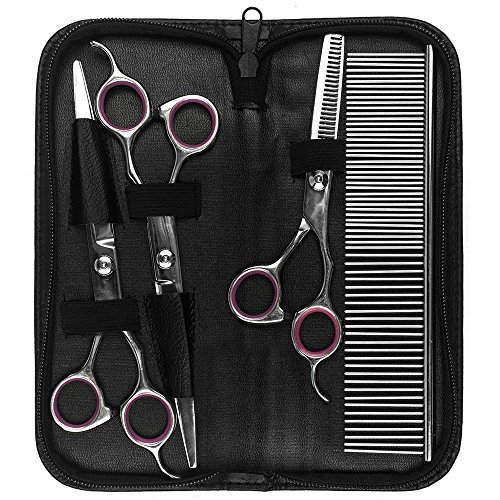 Vastar Pet Dog Grooming Curved Scissor, Durable Stainless Steel Set Provided with Pouch and Steel Grooming Comb with Cleaning Cloth