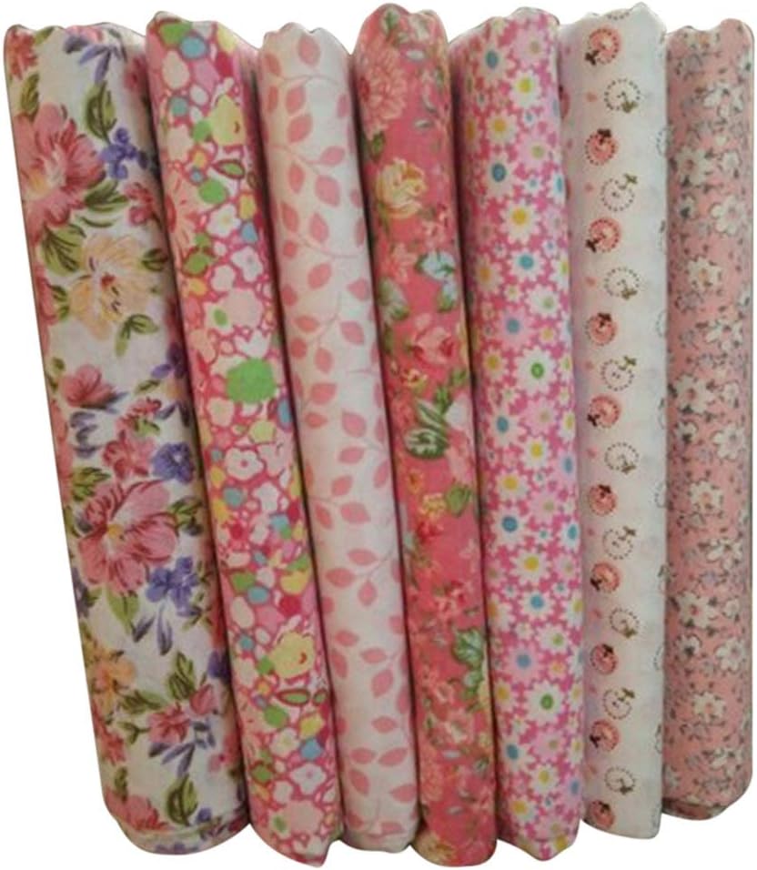 collectsound 7Pc Square Cotton Fabrics Quilting Polka Dot Floral Lattice Cloth Arts Craft Sewing Scrapbooking Handmade DIY Accessory 68#