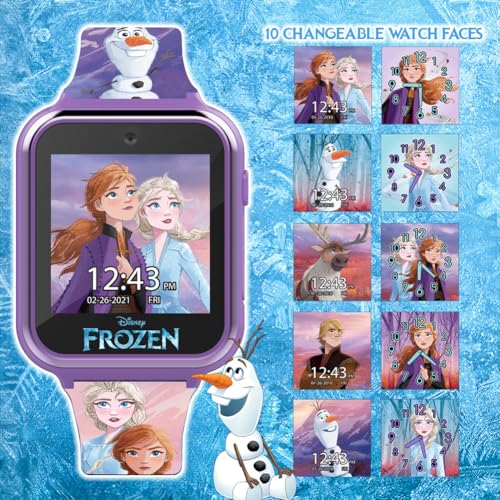 Disney Frozen II Kids Smart Watch - Touchscreen with Games, Camera, Step Counter, Alarm, Timer, and Printed Silicone Strap - Fits Wrists 5.5