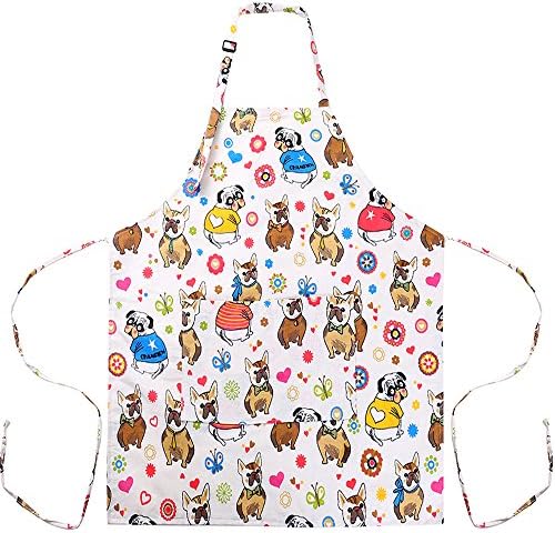 MissOwl Adjustable Plus Size Work Apron Waterproof with Pockets Kitchen for Women Men Dog