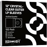 Hudson Hi-Fi Flexible Archival-Grade Vinyl Jacket Outer Sleeves &ndash; 100 Pack &ndash; Crystal Clear Polypropylene, Anti-Static &amp; Acid-Free