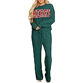 Deer Lady 2 Piece Sets for Women Fall Ribbed Long Sleeve Top and Pants Set Pocket Pajama Lounge Sets Travel Outfit Loungewear