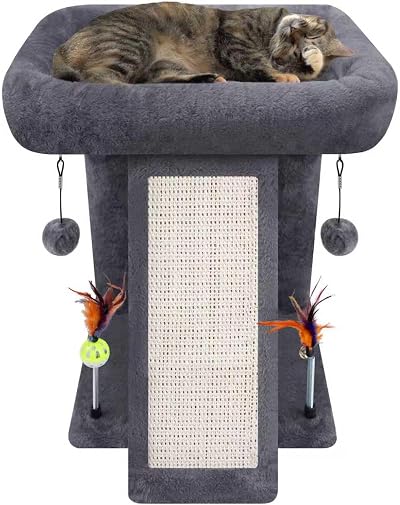 TWDEPART Small Cat Tree Indoor Activity Centre Grey with Scratching Board