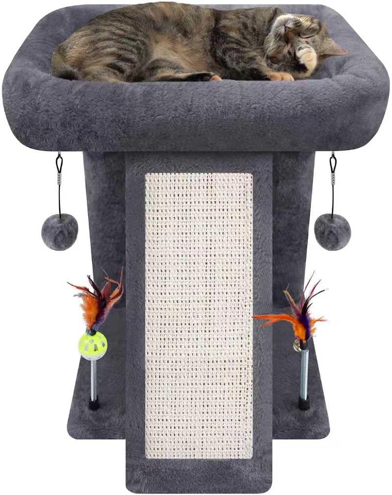 TWDEPART Small Cat Tree Indoor Activity Centre Grey with Scratching Board