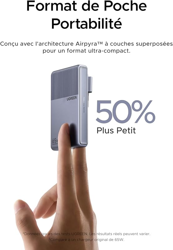 Nexode Air Slim Chargeur 65W USB C Rapide 3 Ports GaNInfinity Tech