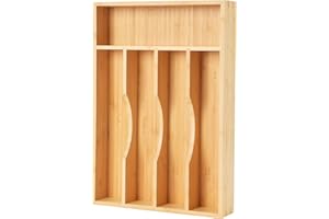 Bamboo Kitchen Drawer Organizer, Narrow Silverware Organizer for Cutlery Knives，9 Inch Silverware Utensil Holder for Samll Dr