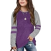 Girls Shirts for 6-13 Years Long Sleeve Raglan Crewneck Tops with Pocket