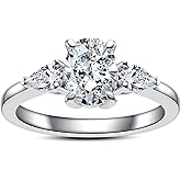AimiIee Oval/Marquise/Emerald Cut Moissanite Engagement Rings for Women D Color VVS1 Clarity 925 Sterling Silver 3-Stone Wedding Promise Anniversary Ring with Certificate