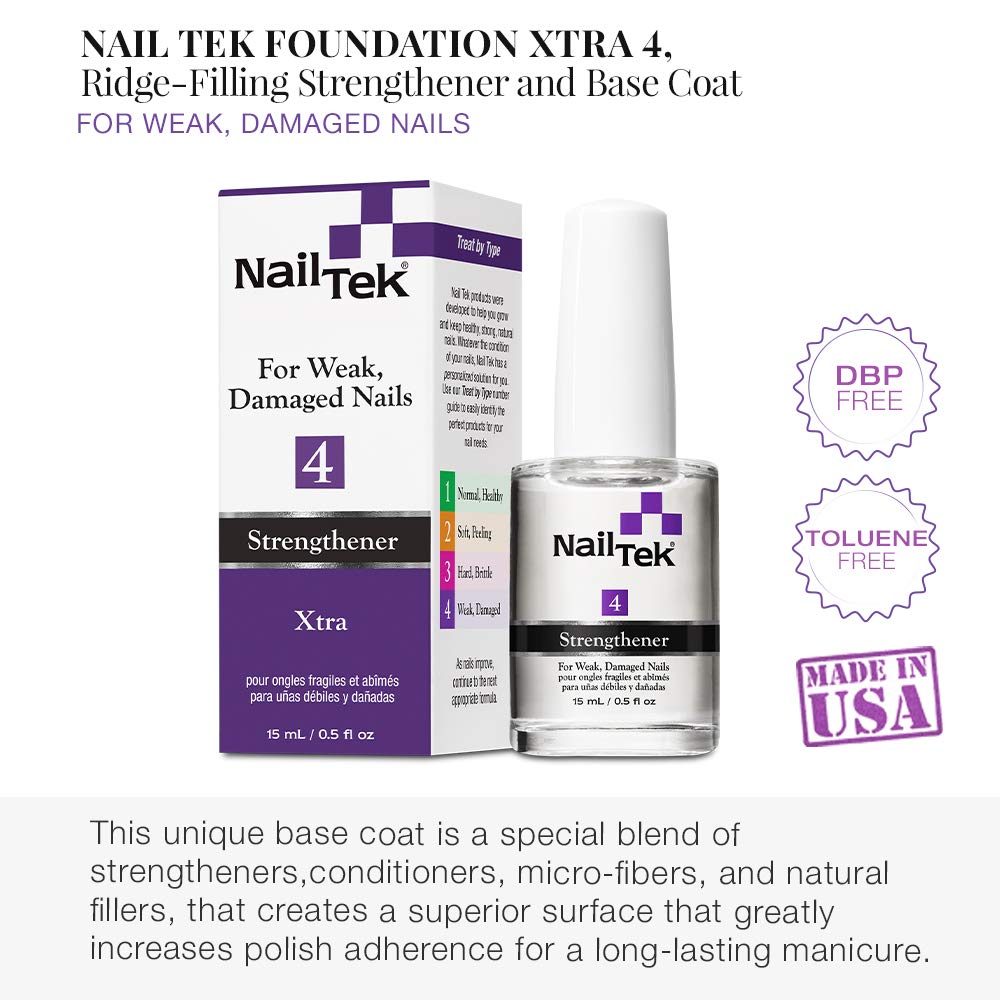 Nail Tek Xtra 4, Nail Strengthener for Weak and Damaged Nails, 0.5 oz, 1-Pack : Nail Repair Products : Beauty