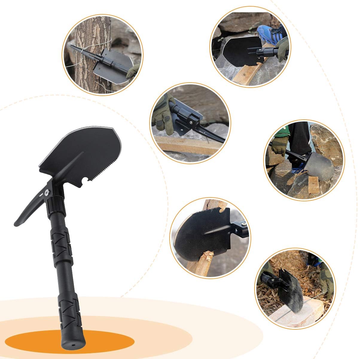 Folding Shovel Portable Camping Shovel Heavy Duty Alloy Steel Hiking Shovel Car Snow Shovel 18.1 inch Tactical Shovel Survival Shovel for Camping Hiking Backpacking Fishing: Clothing