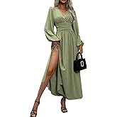 Women's Cocktail Holiday Spring Wedding Guest Dresses Deep V Neck Long Sleeve Split Polyester Caramel Formal Casual