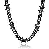 Bandmax Barbed Wire Cuban Chain Necklace for Women Men Stainless Steel/Black Thorns Choker Necklaces 16 Inch-22 Inch Punk Emo Chains Jewelry -Gift Packed