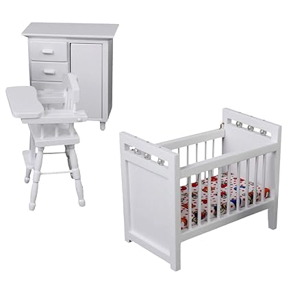 MagiDeal 1/12 Scale Dollhouse Furniture Miniature Baby Nursery Room Bed Set Babys Chair Cabinet