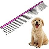 Pet Comb 8 inches Comfortable Grooming Comb with Different-Spaced Rounded Stainless Steel Teeth, Easy Grip and Convenient Gro