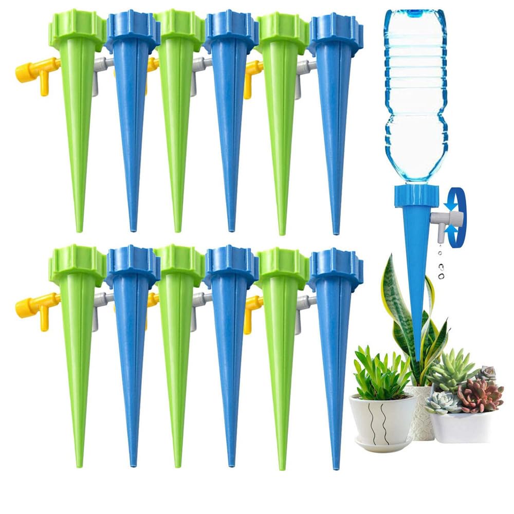 FaJoek Automatic Watering Set, 12 Pieces Water Dispenser for Indoor Plants, Plant Watering System with Adjustable, for Potted Plants, Garden Plants, Flowers Outdoor Indoor Plants (Blue Green)