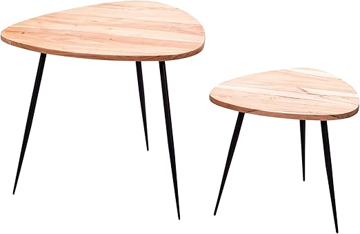 Finebuy 2er Set Satztisch Akazie Massivholz Metall Couchtisch Klein Design Beistelltisch Set Zwei Holz Tische Wohnzimmertisch Tisch Metallgestell Amazon De Kuche Haushalt