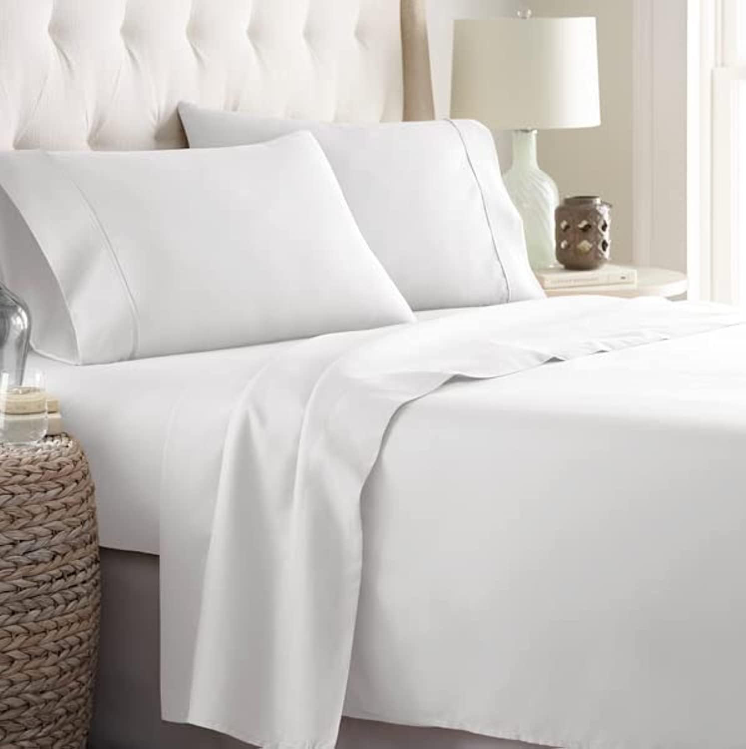 Photo 1 of Danjor Linens Bed Sheet Set Twin XL for College Dorm Room, Back to School Items, Sheets with 2 Pillowcases, Lightweight Brushed Microfiber Deep Pockets, 4 Piece Bedding Sets, White