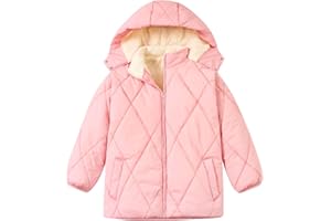 Funnycokid Girls' Winter Coat Sizes 5-12 Puffer Jacket Warm Windproof Waterproof Fleece-Lined Hooded Kids' Outerwear