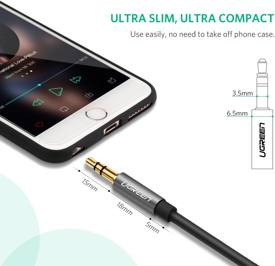 UGREEN 3.5mm Male to Female Extension Stereo Audio Extension Cable Adapter Gold Plated Compatible for iPhone, iPad, Smartphones, Tablets, Media Players Black PVC (3FT)
