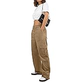 HiMONE Petite Women's Cargo Pants Baggy Y2K Jeans High Waisted Casual Stretchy Wide Leg Streetwear with 6 Pockets for Women