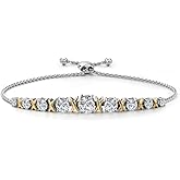 Gem Stone King 1.70 Cttw Round Lab Grown Diamond Graduated Bracelet For Women | 925 Silver and 10K Yellow Gold | DEF Color | VVS-VS Clarity | Adjustable Bolo Bracelet | Easy-On Easy-Off