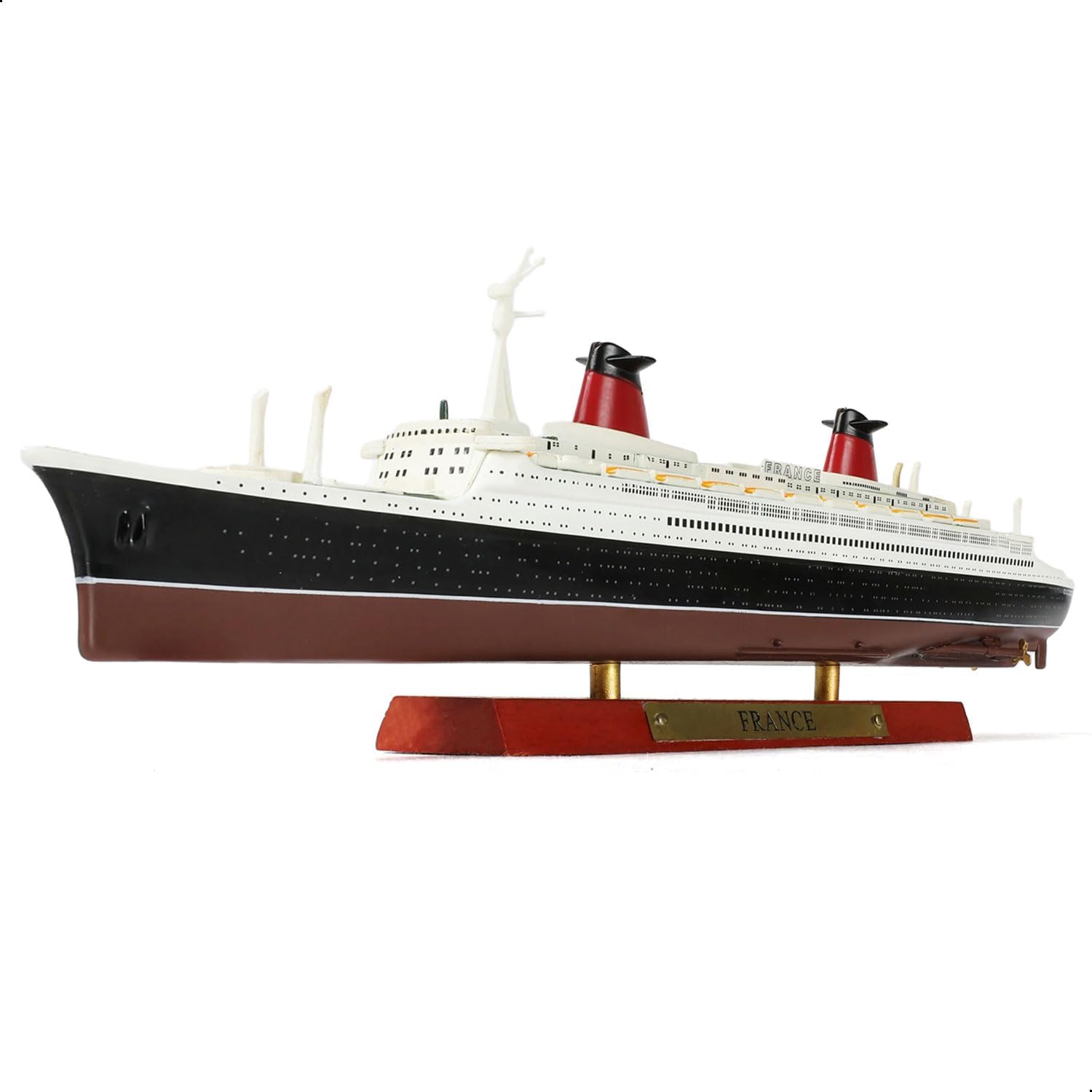 SEBUNAS 1/1250 SS France Cruise Ship Model Classic Alloy Metal Die-cast Boat Model Legendary French Ocean Liner with Wood Grain Plastic Display Stand Suitable for Collection or Gift for Adults