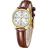 Taxau Leather Band Womens Watches with Day Date Quartz Analog Small Face Classic Ladies Watch Arabic Numerals Elegant Dress Reloj Mujer