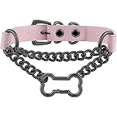 ADEMISHIA Black/Pink Leather Choker Collar For Women, Handmade Gothic Slip Chain Necklace with Bone Clasp