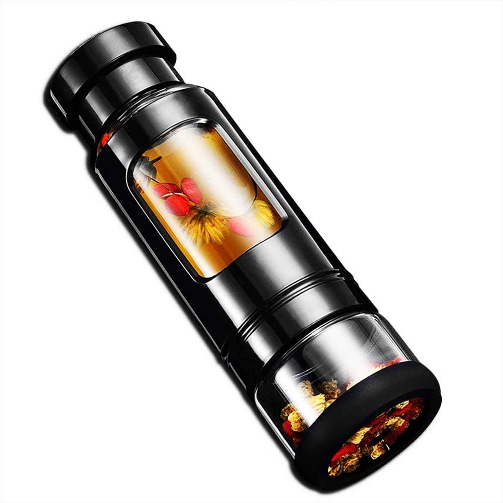 1A2B3C Sports Water Bottle - Travel Mug - Tea Tumbler Tea cup with Strainer filter - Glass water bottle - Tea Infuser - Fruit Infuser 14oz(BLACK)