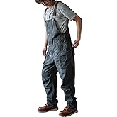 Rexcyril Men's Baggy Bib Overall Loose Fit Canvas Coveralls Workwear Dungarees Jumpsuit with Cargo Pockets