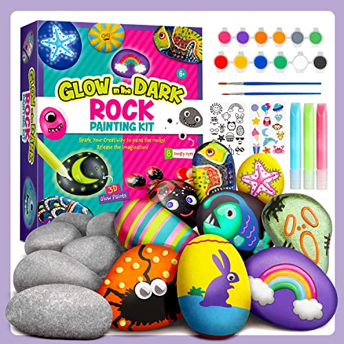 Dr. Daz 10 Rocks Paint Kit, Painting Crafts for Boys Girls 6 7 8 9 10 11 12 Year Old Creative Toys Glow in the Dark