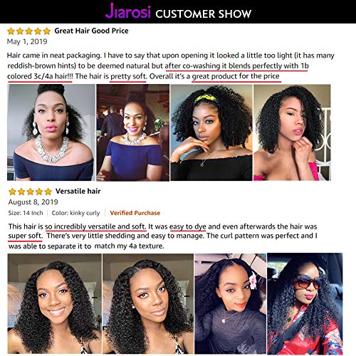 Jiarosi Kinky Curly Clip in Hair Extensions 14 inch 3C 4A Afro Curly Hair Clip ins,Thick 8A Brazilian Real Remy Human Hair Kinkys Curly Clip ins for Woman, Natural Black Color,10Pcs/Set,120 Gram(14)