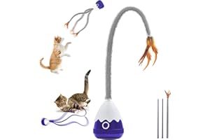 Petcronies Cat Toys Rechargeable Plush Cat Wand Toy with Silicone Teaser Tail, Electronic Cat Toys Interactive for Indoor Cats/Kittens, Automatic Exercise Cat Toy - Navyblue