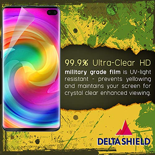 DeltaShield Screen Protector for Samsung Galaxy S10 Plus (S10+ 6.4 inch)(2-Pack)(Case Compatible Design) BodyArmor Anti-Bubble Military-Grade Clear TPU Film
