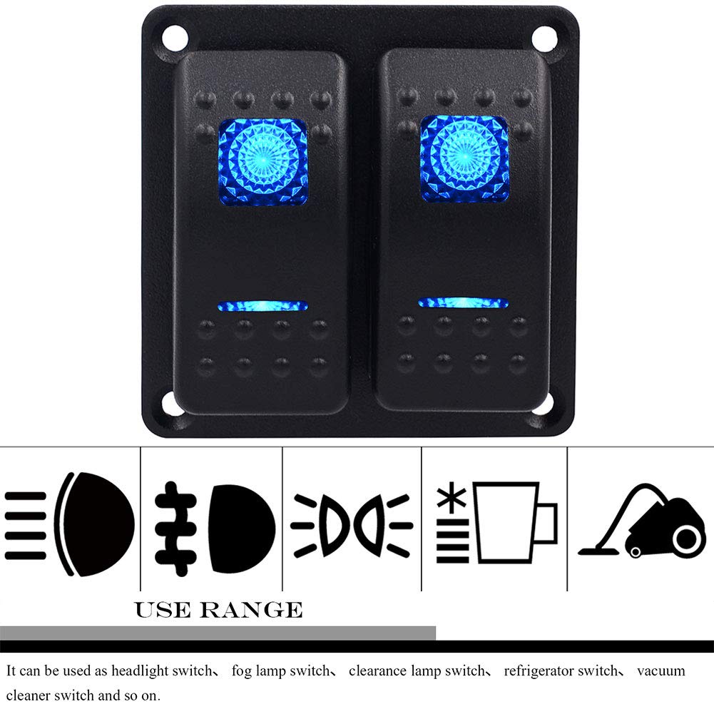 JUST N1 Rocker Switch Panel 2 Gang Waterproof Marine Boat LED Indicator with Circuit Breaker for 12V RV Auto Car Vehicle Truck Trailer Styling Fuse Panel On-Off Universal