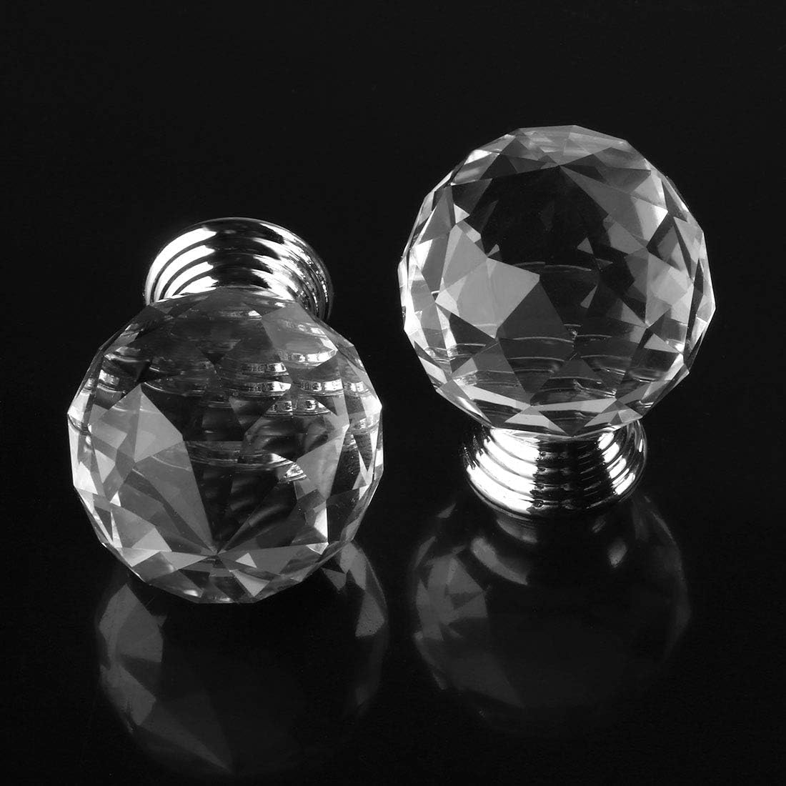 Sourcingmap Drawer Knob Pull Handle 40mm Crystal Glass Round Shape Cabinet Door Drawer Knobs with Screws for Home Office Cupboard Wardrobe DIY Clear 1Pc - Image 5