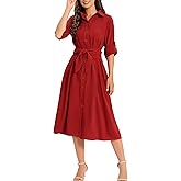 LUSMAY Women's Casual Button Down Belted Shirt Dress Long Sleeve Flowy A Line Dresses with Pockets