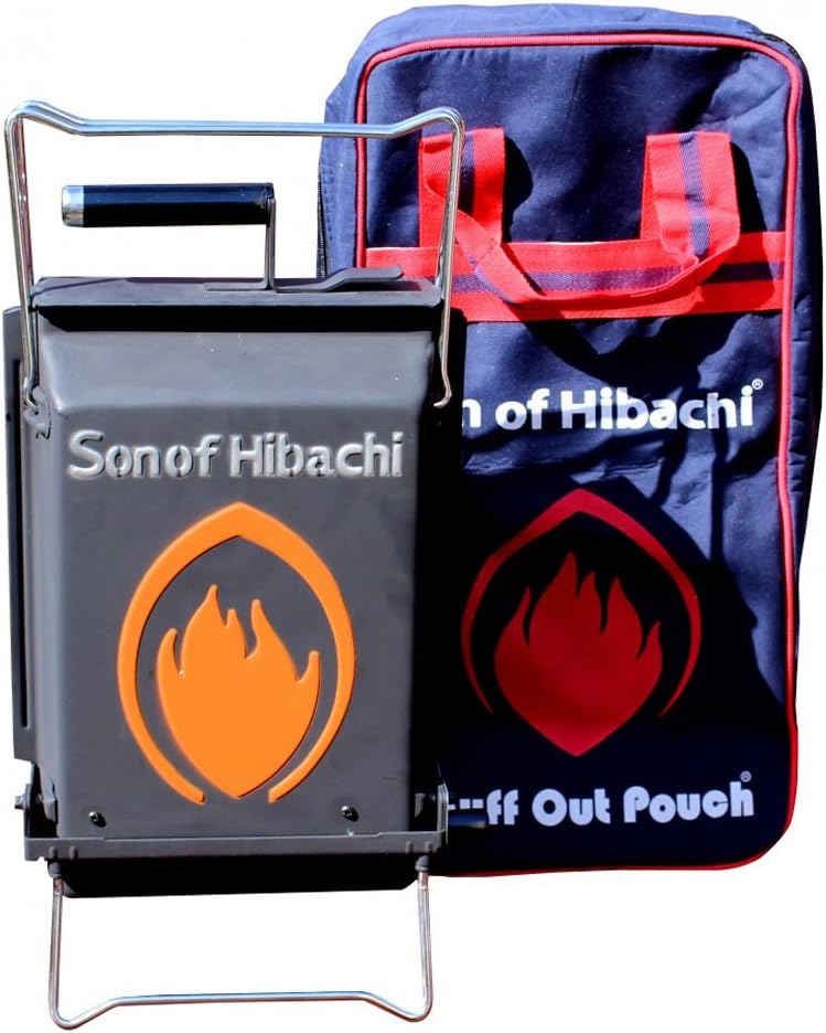 Son of Hibachi Original klappbarer Holzkohlegrill - mit Tragetasche Snuff-Out-Pouch - Aktuelles Modell mit verstärkten Grillrosten - Koffergrill - Klappgrill