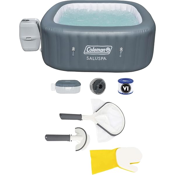 Amazon.com : Coleman SaluSpa 6 Person Inflatable Outdoor Hot Tub Spa and  Bestway SaluSpa 3 Piece Cleaning Tool Set with Scrub Brush, Mitt, and  Skimmer Net : Patio, Lawn u0026 Garden